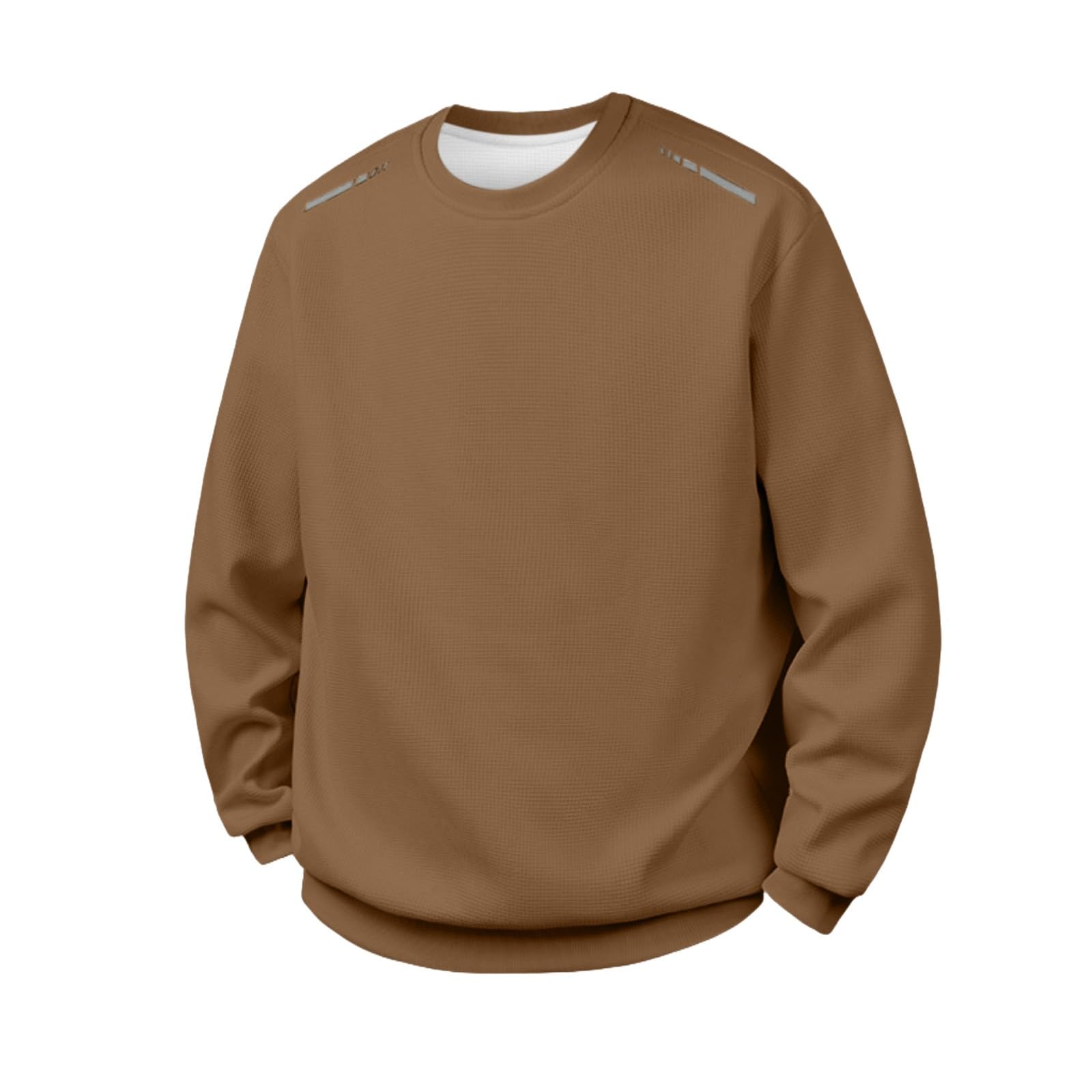 DENGJIAMY Sweat-shirt gaufré classique basique à col rond pour homme