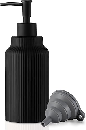 Dispensador de jabón de cerámica moderno para baño, dispensador de loción de manos de cerámica suave al tacto de 14 onzas con bomba, dispensador de