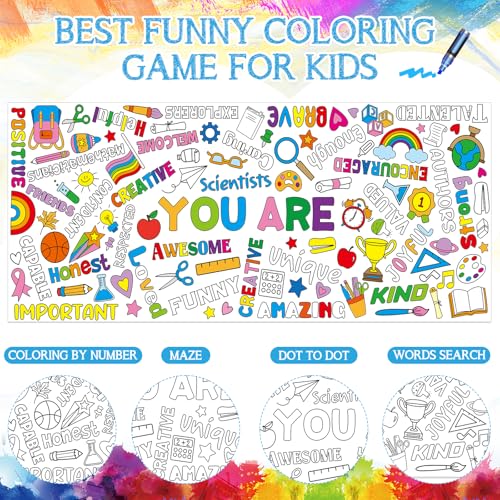 Image of Motivational Large Coloring Poster for Kids 30 x 72 Inch, Giant Positive Affirmations Coloring Paper Tablecloth Sheets, Color-in Activities Games for Kids Classroom Home Birthday Party Supplies