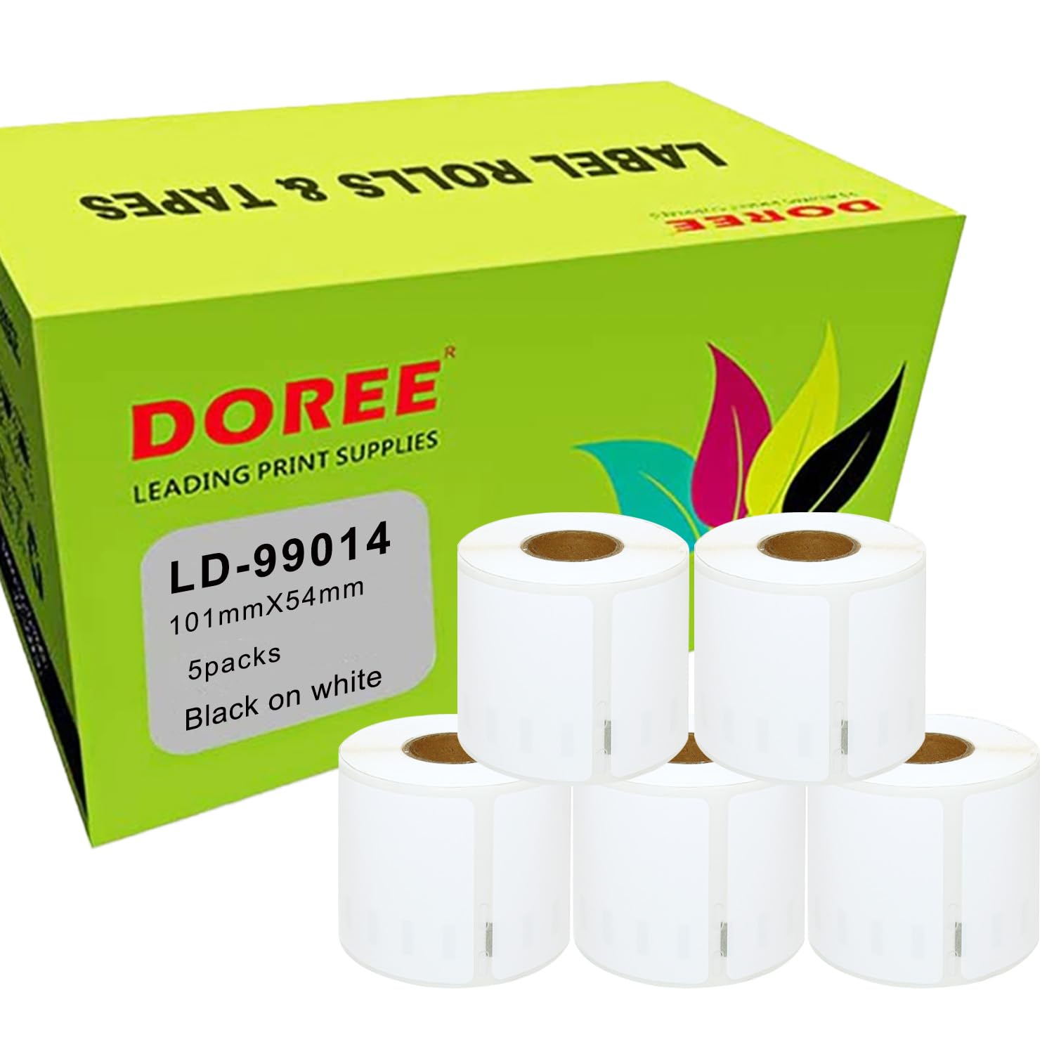 DOREE 5 Rouleaux 99014 Étiquettes d’expédition, Compatibles avec Dymo 99014, 54 x 101 mm étiquettes autocollantes, Pour Dymo LabelWriter 4XL, 450, 400, 330, 320, 310 (220 étiquettes/rouleau)