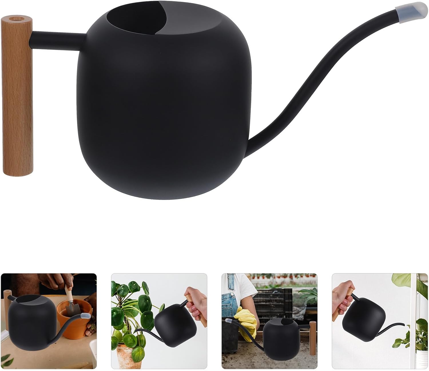 POPETPOP Garden Watering Can with Long Spout and Wooden Handle, 1.2l Stainless Steel Indoor Watering Pot for Flowers, Succulents, Bonsai, Houseplants, Small Sprinkler for Precise Plant Care