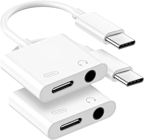USB C to 3.5mm Headphone and Charger Adapter, 2-Pack Type C to Aux Jack Dongle Cable Cord with PD Fast Charging for iPhone 18 Pro/18 Pro Max/17 16 15 Pro Max, iPad, Samsung Galaxy S25, Note,MacBook