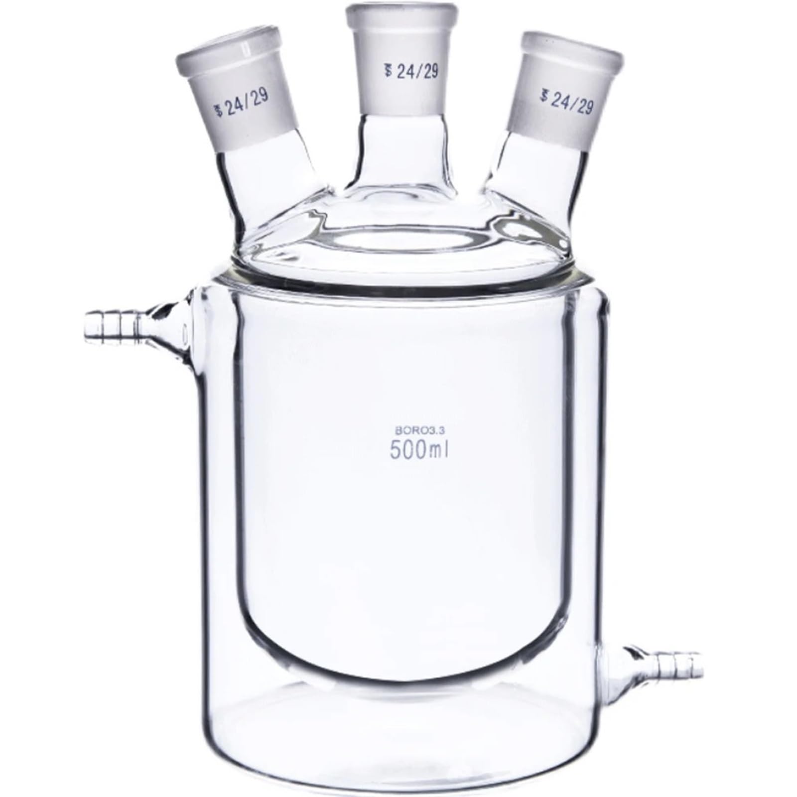 matraz de fondo redondo， Botella de reacción de laboratorio de doble capa con tres cuellos, 250 ml-2000 ml, fondo plano con 24 juntas(250ml 24-24-24)