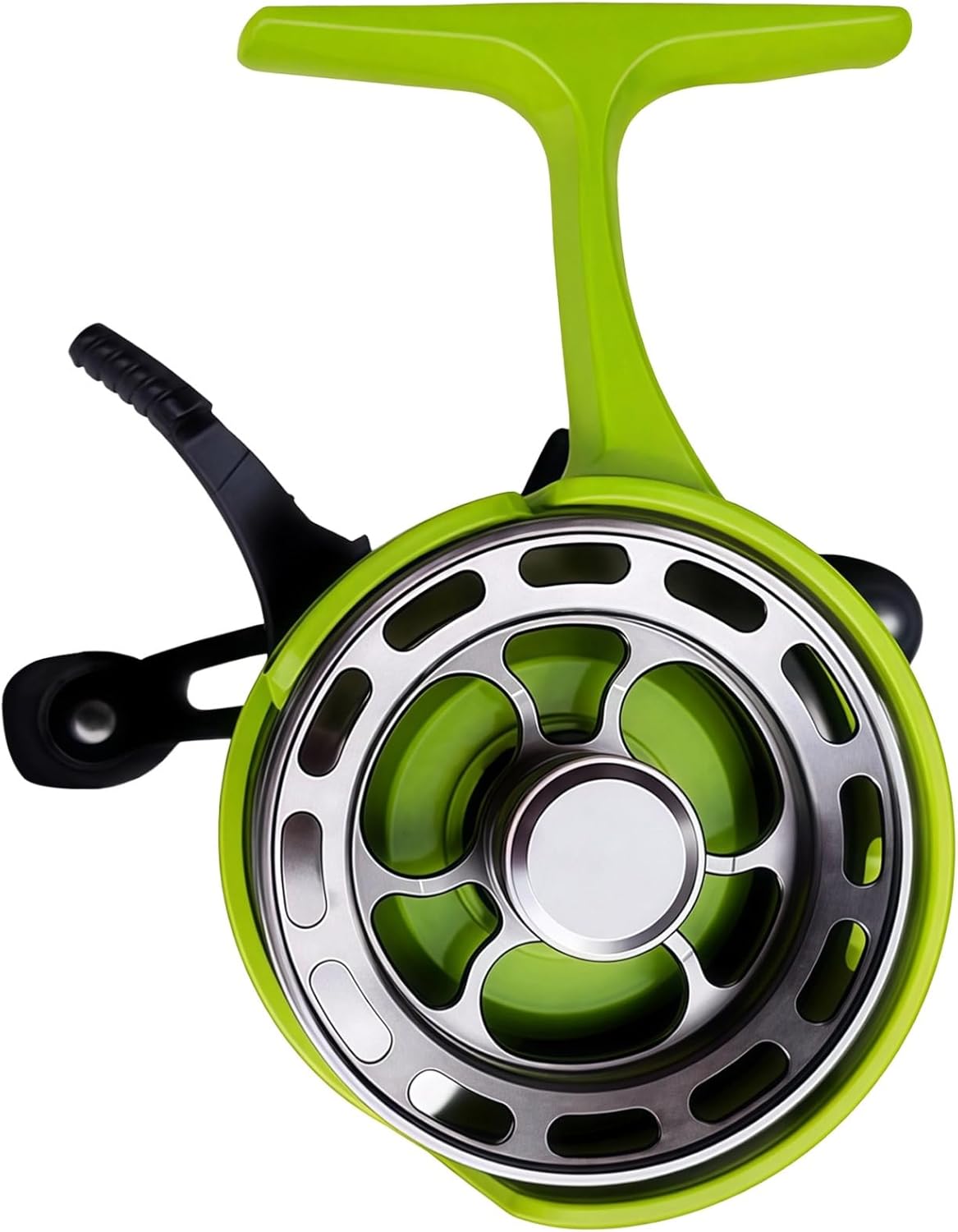Inline Ice Fishing Reel, 2.6 In (6.6 Cm) Aluminum Alloy Build, Fusion Of Metal And Plastic, Non-Slip Handle Design, Raised Foot Seat, 3+1 Bearings, 3.2:1 Gear Ratio