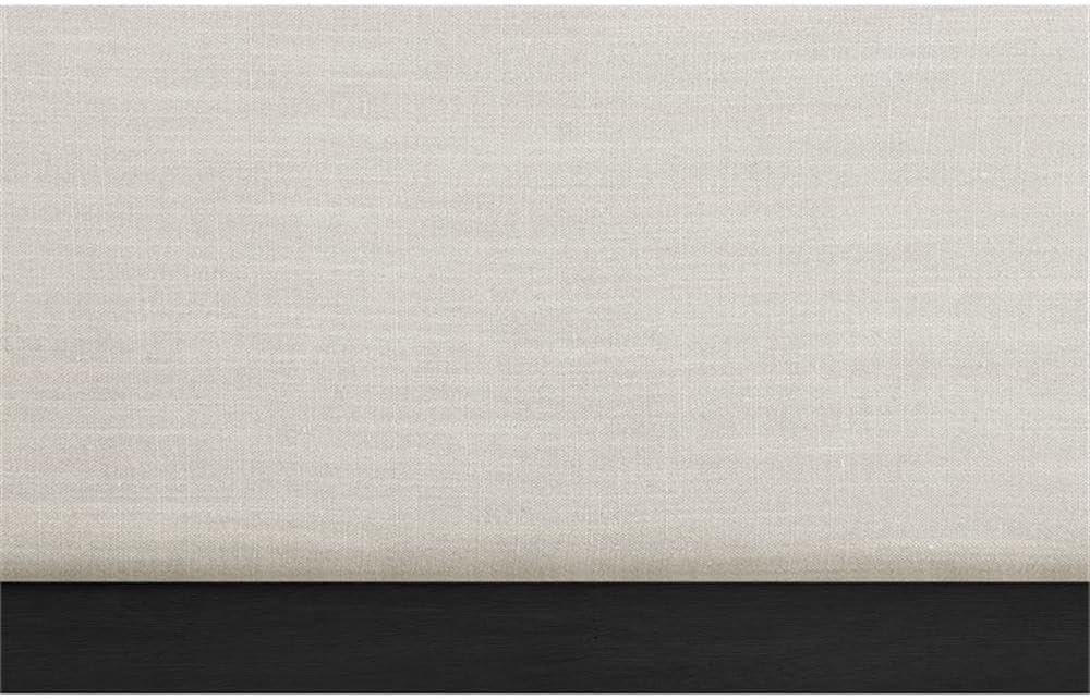 BOWERY HILL Contemporary Twin Bed, Beige Linen Textured Fabric, Black Finish Solid Wood Base, Full Slats, 43.5" W x 82.5" D x 52" H, Modern Bedroom Furniture with Tall Headboard, No Box Spring Needed