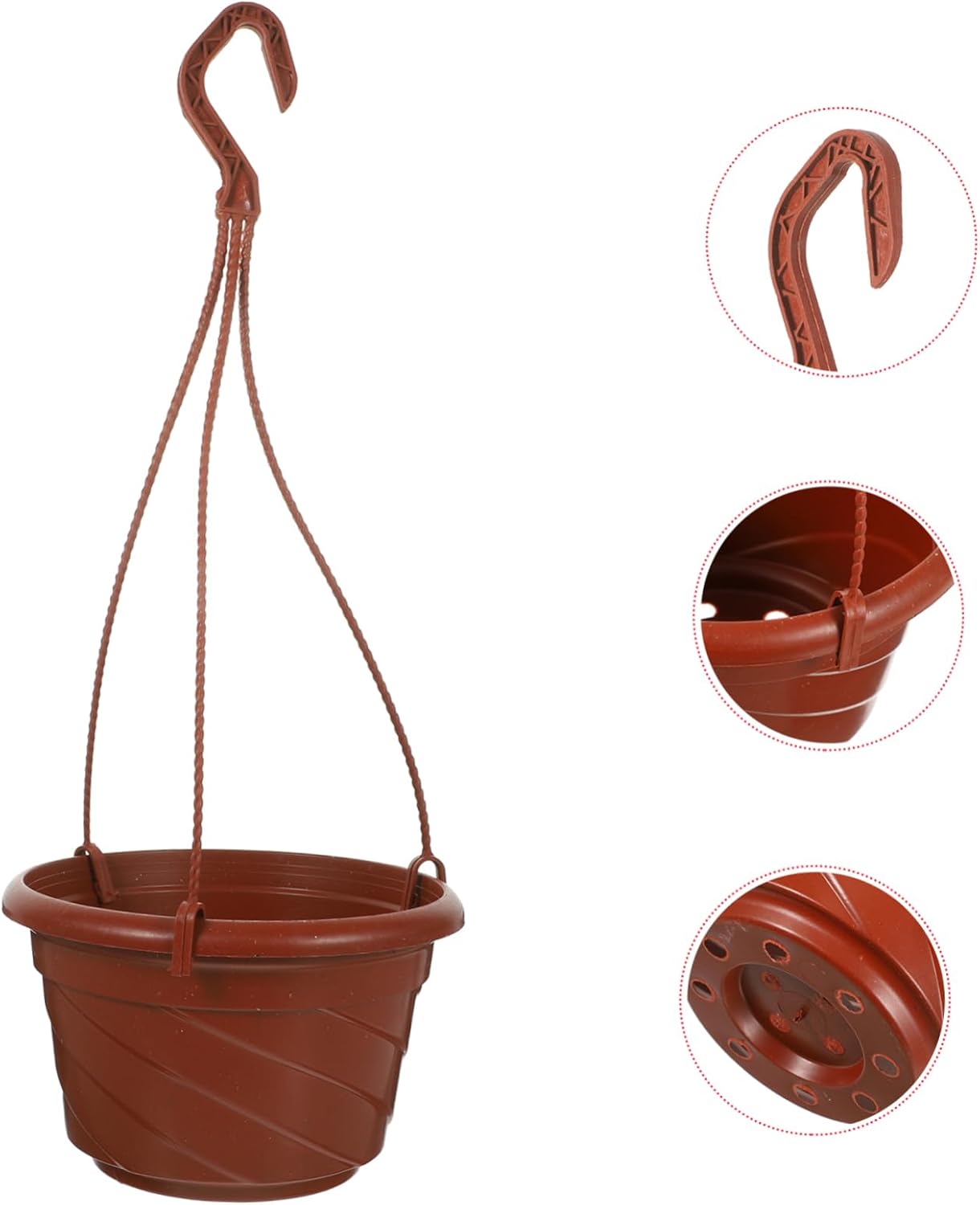 DOITOOL 3Pcs Hanging Flower Pots for Chlorophytum, Balcony Plastic Hanging Planters with Hooks, Indoor Outdoor Plant Pots, Red, 15.74 X 6.69 X 3.93 Inches