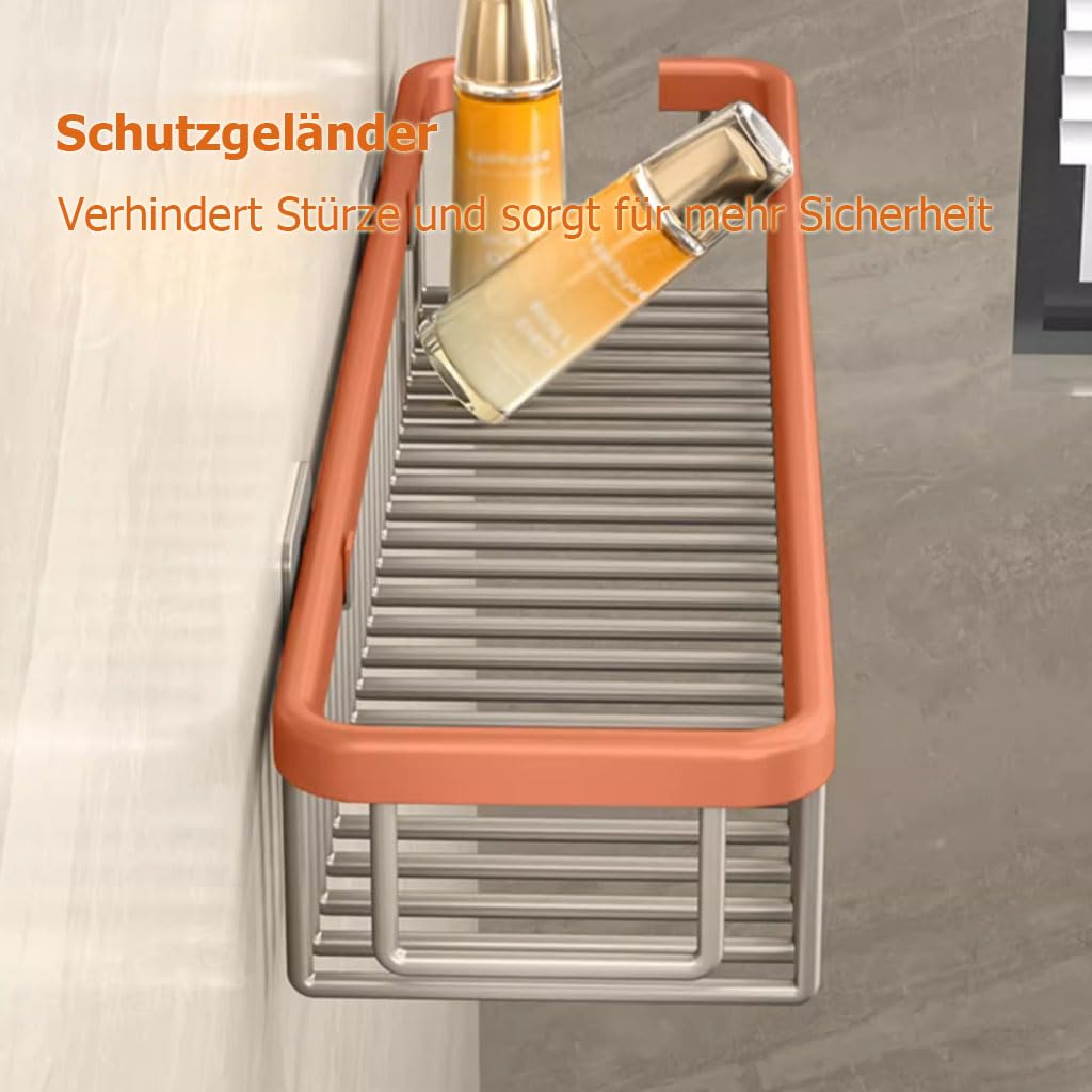 Duschablage Ohne Bohren, Wandkorb Wandregal Bohrfreie, Multifunktionale Badezimmer Organizer mit Haken, Platzsparende Ablage Bad für Badezimmer,B45cm