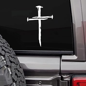 MAZ DISTRIBUTIONS Cross of Nails Sticker Vinyl Christian Sign Decal for Laptop Removable Waterproof Sticker for Waterbottle Useable Indoor and Outdoor Easy use for Car, Van, Window- MAZ 427