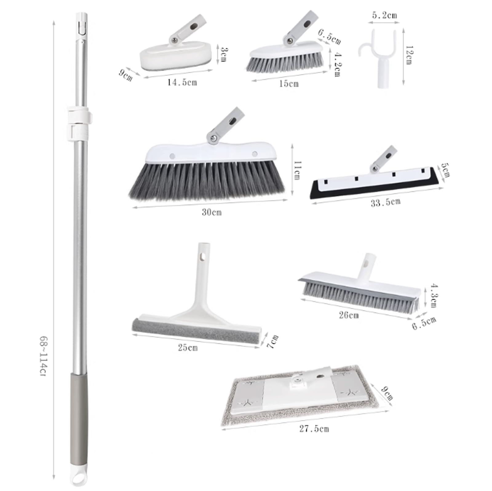 Juego de cepillos de Limpieza Cepillo de Suelo Multiusos unipolar, Juego de cepillos para Suelo, Escoba, Cepillo de Limpieza de Ventanas para Limpieza del hogar