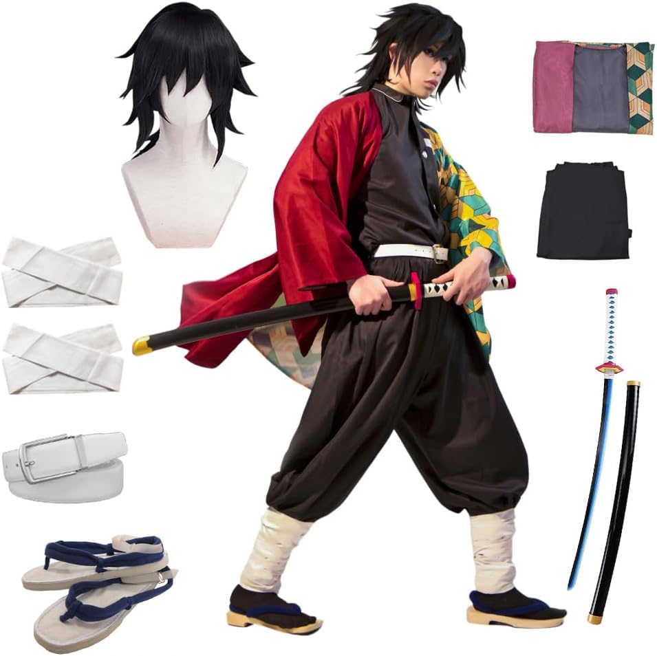 Full Set Men Anime Cosplay Costume For Party Role Costume Kimono Outfit Including Shoes Wig Sword