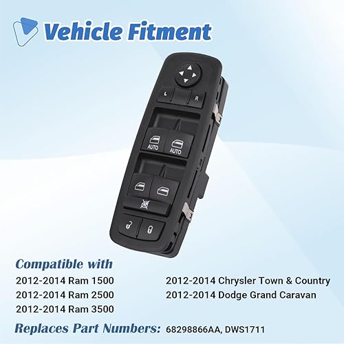 Miniatura 2 de Interruptor de ventana Botón de control de energía del lado del conductor compatible con 12 13 14 Chrysler Town & Country, Dodge Grand