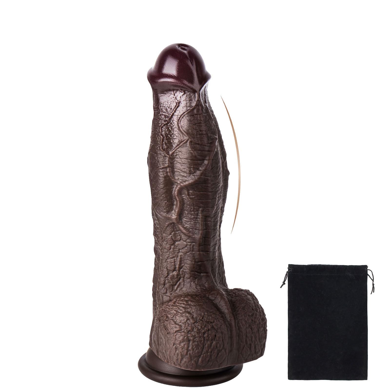 8 Inch Realistic Black Dildo BBC Curve Dildos with Suction Cup for Hands-Free Play Silicone Big Huge Thick