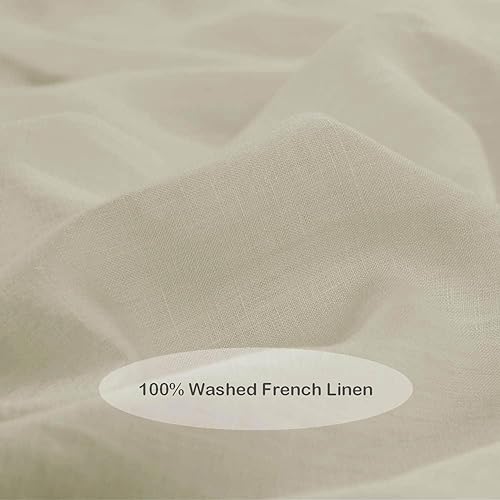 Miniatura 3 de meadow park Juego de sábanas de lino francés 100% lavado, tamaño Queen, lino gris topo claro, 4 piezas (1 sábana encimera, 1 sábana bajera y 2