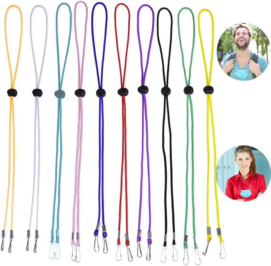 10 Pack Adjustable Length Face Mask Lanyard - Handy & Convenient Safety Mask Holder & Hanger - Comfortable Around The Neck Facemask Rest & Ear Saver - Easy On & Off by Specialist ID-10color