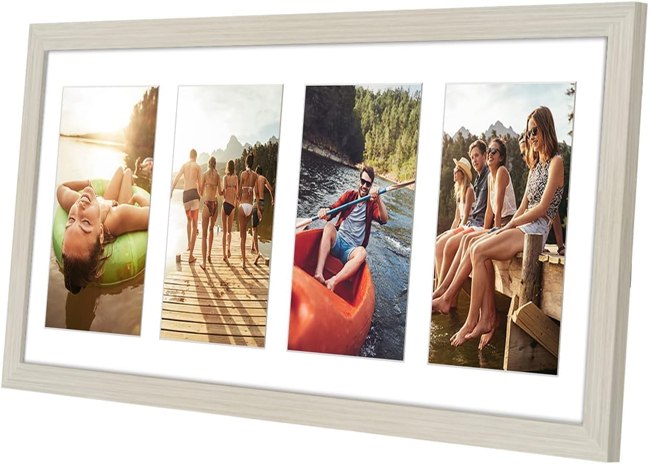 Americanflat 4x6 Collage Picture Frame with Shatter-Resistant Glass - Fits Four 4x6 Photos or Use as One 8x20 Picture Frame - Signature Collection - Collage Frames for Wall Display- Light Wood
