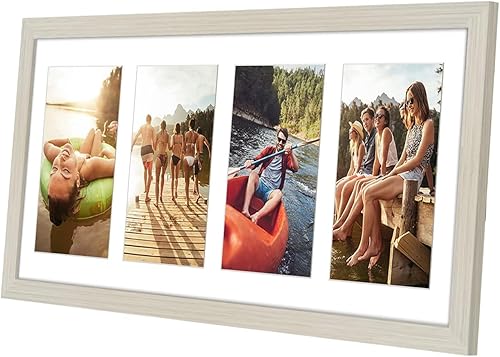Miniatura 6 de Americanflat Marco de fotos de collage de 8 x 20 pulgadas en madera clara, muestra cuatro aberturas de marco de 4 x 6 pulgadas, marco de fotos