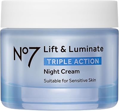 No7 Lift & Luminate Triple Action Night Cream - Anti-Wrinkle, Collagen Peptide Moisturizer with Skin Firming Hyaluronic Acid & Hibiscus - Helps Even Skin Tone for a Radiant Complexion (1.7 Fl Oz)