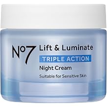 No7 Lift & Luminate Triple Action Night Cream - Anti-Wrinkle, Collagen Peptide Moisturizer with Skin Firming Hyaluronic Acid & Hibiscus - Helps Even Skin Tone for a Radiant Complexion (1.7 Fl Oz)