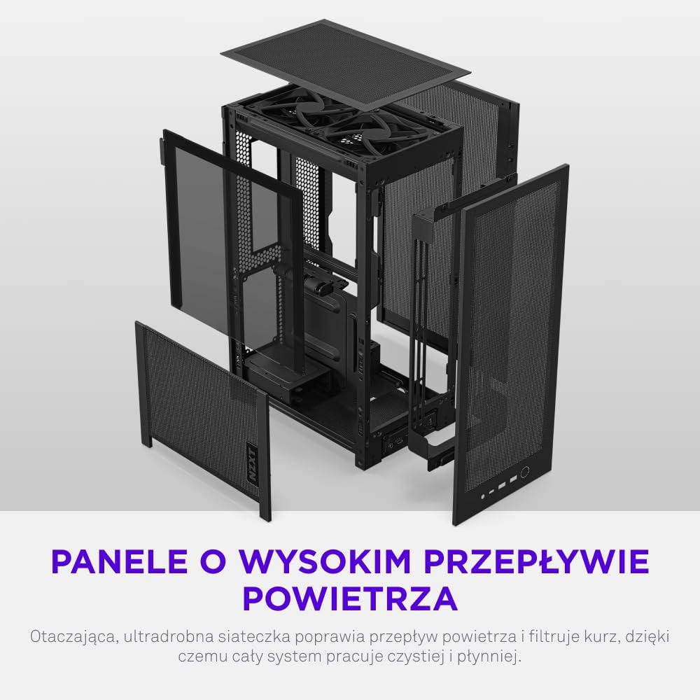 NZXT H2 Flow Корпус для ПК Mini-ITX объемом 20 7 л с оптимизированной вентиляцией черный Компактный корпус Mini-ITX объемом 20 7 л с двумя верхними вентиляторами 120 мм и riser-кабелем PCIe 5.0. Оптимальная вентиляция в компактном формате.