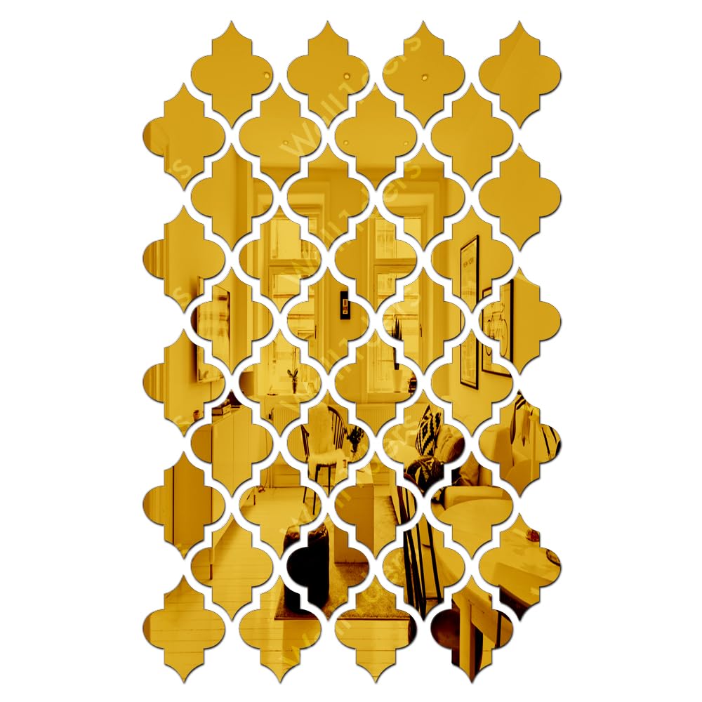Wall1ders 40 Pcs Mirror Wall Stickers Jali Pattern Mirror Art Tile Decal Decoration DIY Self Adhesive Wall Line Border Acrylic Mirror for Home Living Room Bedroom Decor - (Golden) (B0CQ8BNLLJ) Amazon Price History, Amazon Price Tracker
