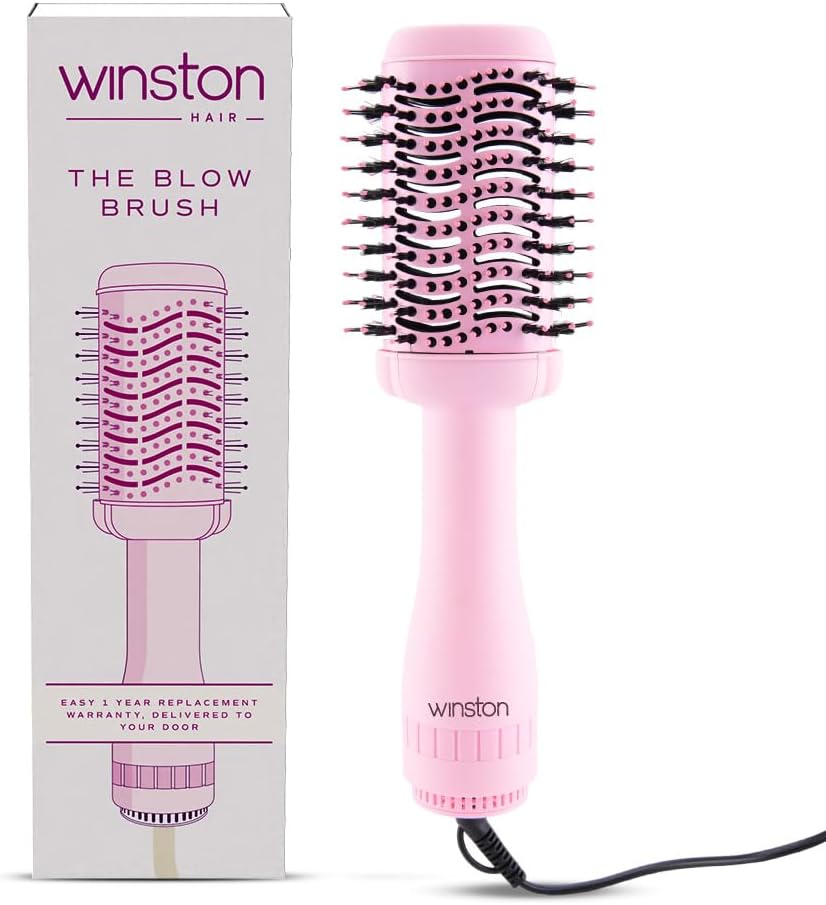 Winston 2 in 1 Hair Styling Blow Brush for Women - 1200 Watts | Hot Air Brush, Hair Volumizer Brush, Hair Blow Dryer Brush with Charcoal Bristles for Salon-Quality Volume and Shine (Pink) - 1-Year Warranty