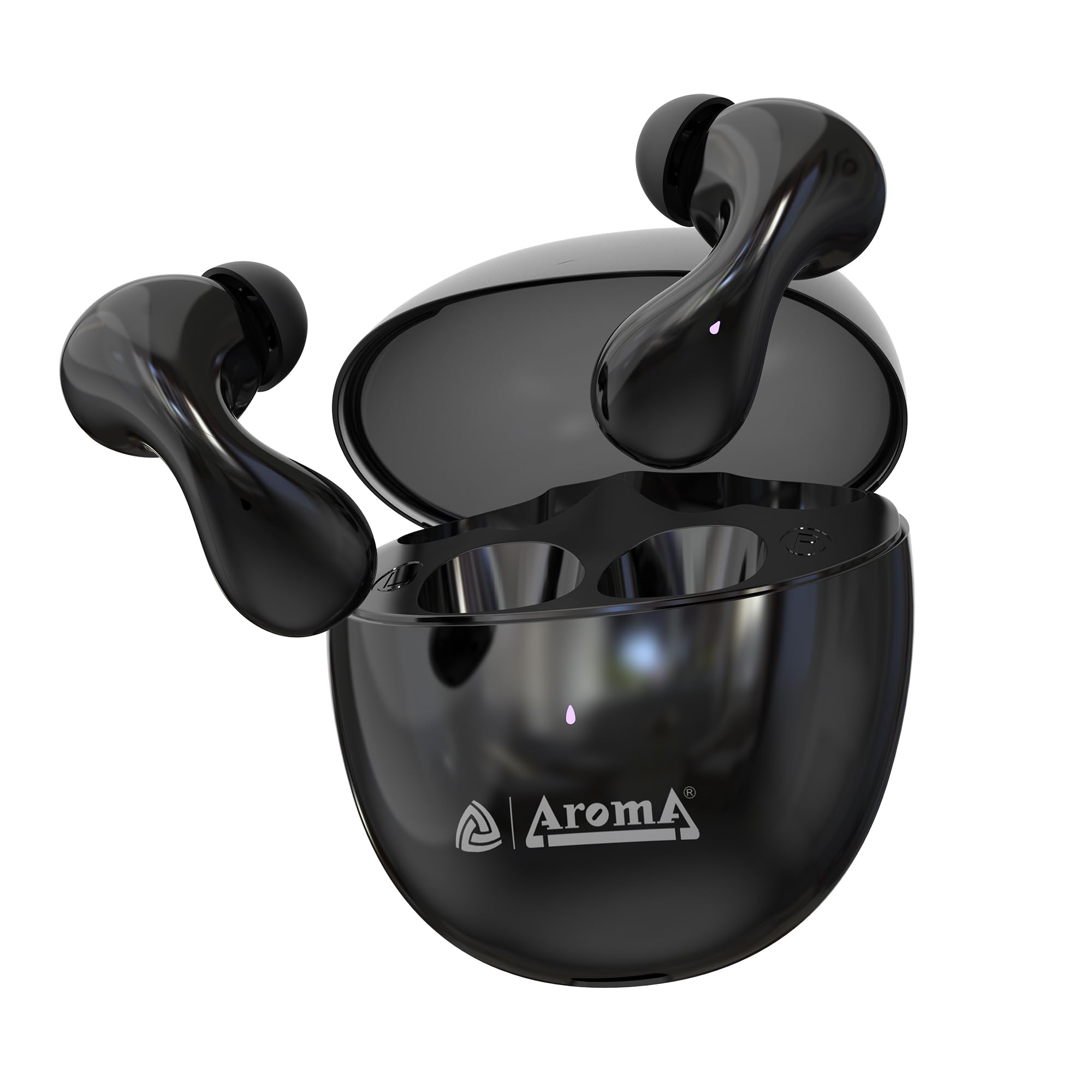 aroma tws23 upto 50hr playtime*, dual paring, bt v5.3, fast charging, heavy bass bluetooth