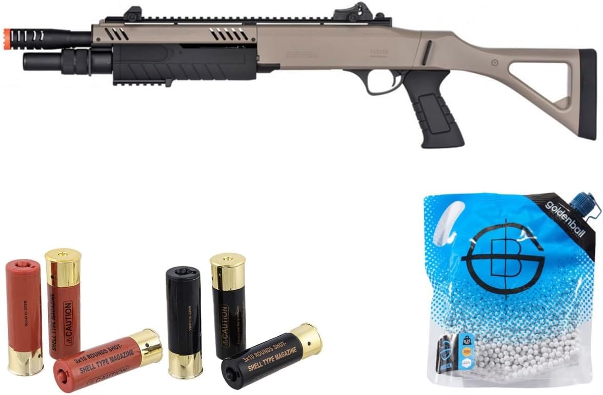 High FPS Tri-Shot 11'' Airsoft Shotgun Pump Action BO Manufacture FABARM STF w/Fixed Stock (6 Shells Included)