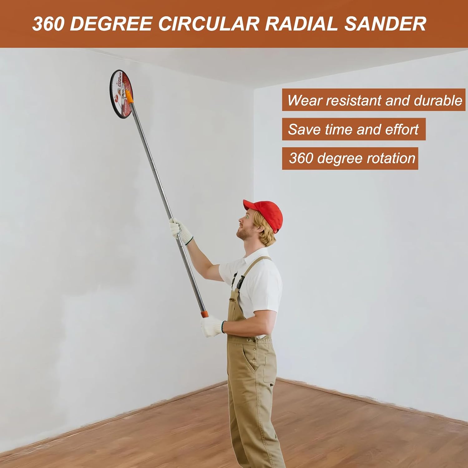 9" Hand Drywall Sander, 48 Inch Extension Pole Sander - 9 Inch Radial Wall Sanders for Painting Prep, Round Hand Sanding Head for Wall & Ceilings