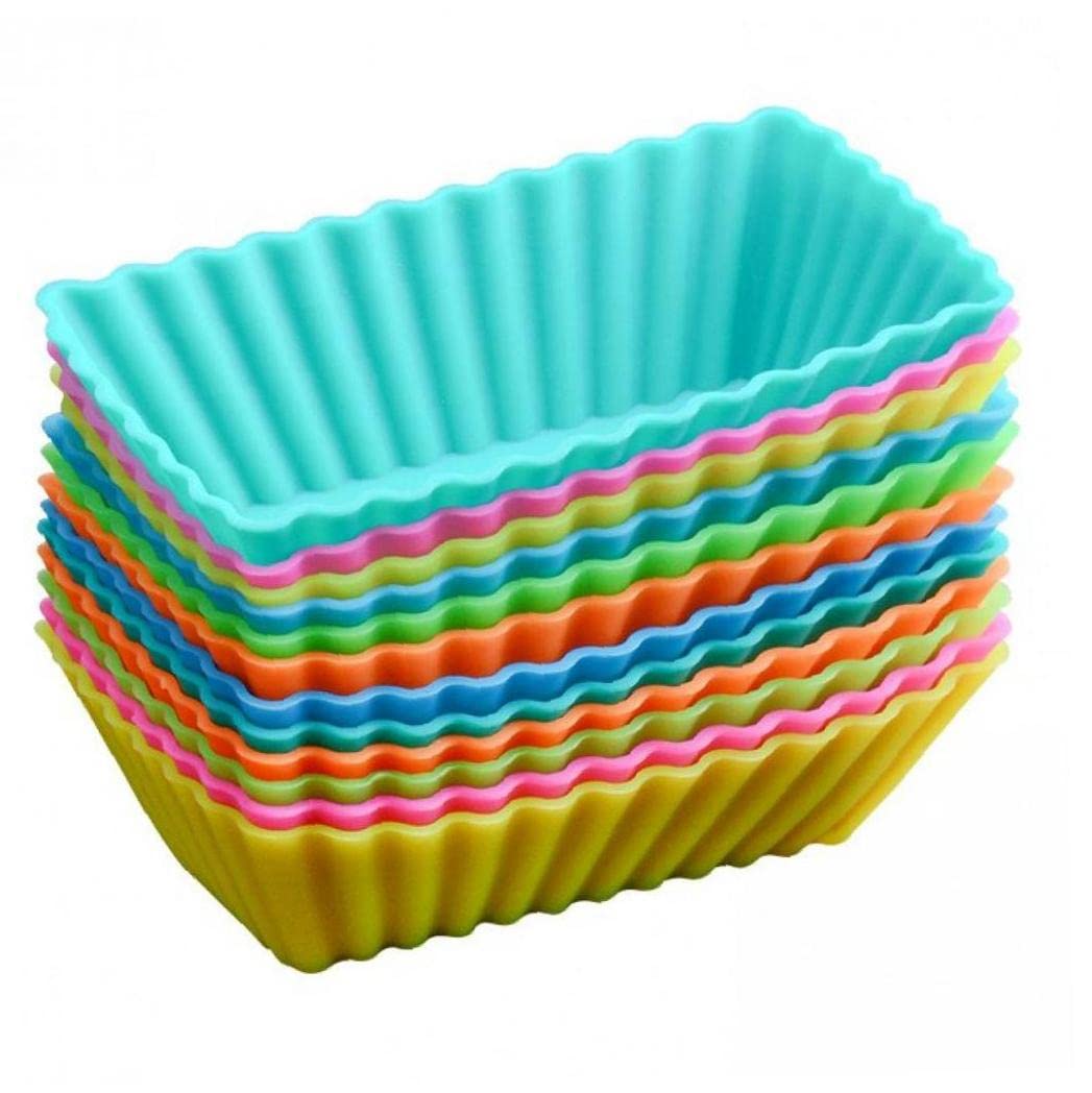 TOSSPER 10 Pcs Rectangular Silicone Cupcake Muffin Baking Cups Liners Reusable Non-stick Cake Molds Sets, White