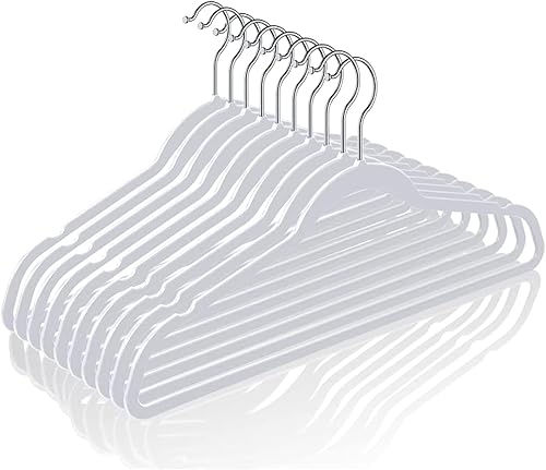 Miniatura 7 de TIMMY 50 perchas de plástico de 17.7 pulgadas, terciopelo antideslizante, organizadores de armario que ahorran espacio, perchas delgadas resistentes
