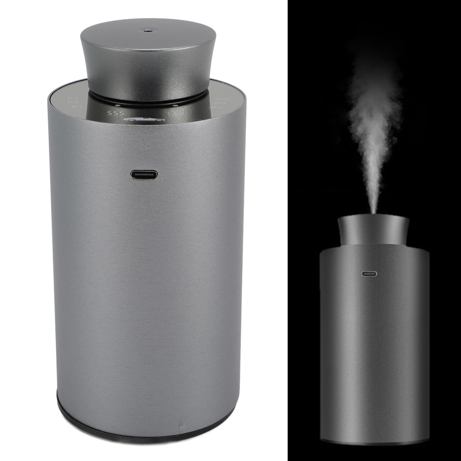 Difusor de Aceite Esencial, pequeño, portátil, para Coche, silencioso, Funciona con Pilas, máquina de aromaterapia en Aerosol sin Agua para vehículos y Viajes, aleación de (Grey)