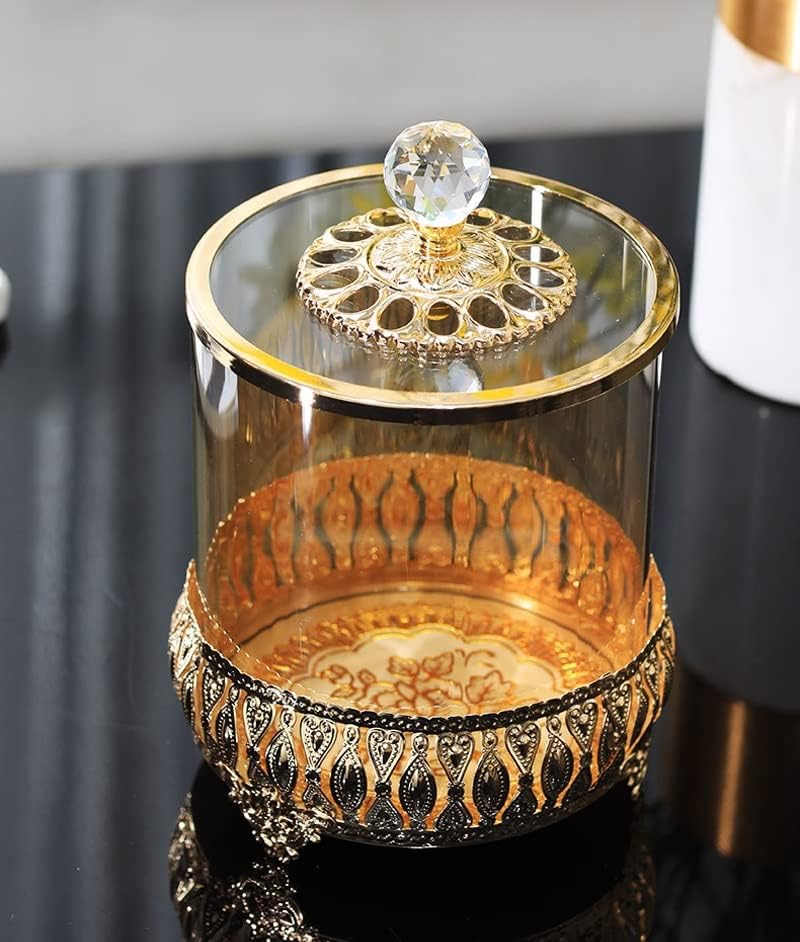 Miniatura 6 de JHHDP - Tarro de cristal de metal europeo transparente con tapa contenedor de almacenamiento para botella de vidrio color  D tamaño L