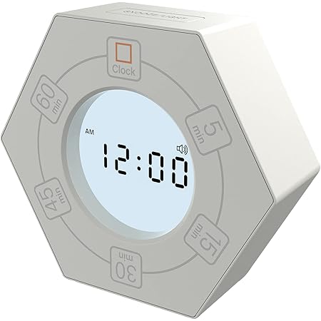 Home & Office Timer with Clock, 5,15, 30, 45, 60 Minute Preset Countdown Timer, Easy-to-Use Time Management Tool (White)