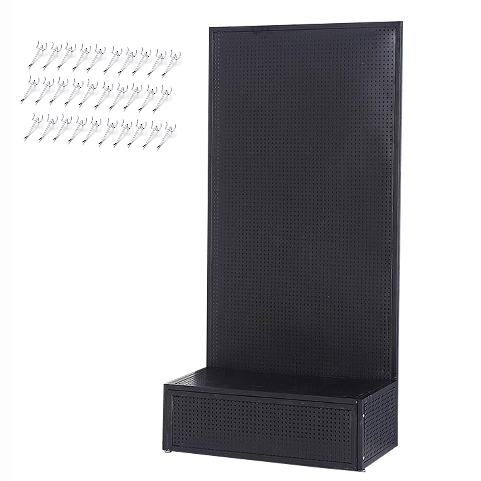 Organizador de Tablero Perforado de Metal Resistente con Ganchos - Soporte de exhibición de Tablero Perforado Grande para Garaje, Herramientas, Cocina, Oficina y Juegos - Panel Negro durader