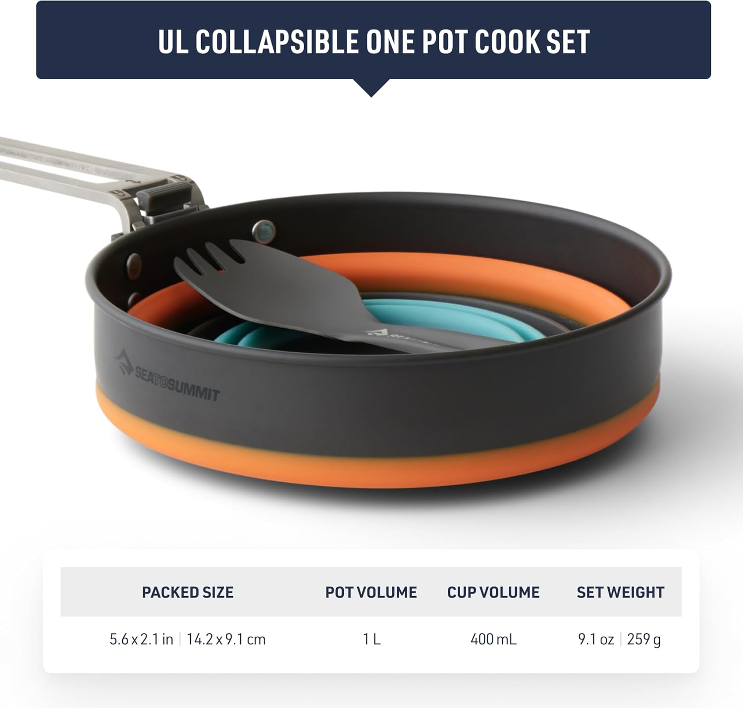 Sea to Summit Frontier UL Collapsible One Pot Cook Set (1L Pot, Cup, Spork)
