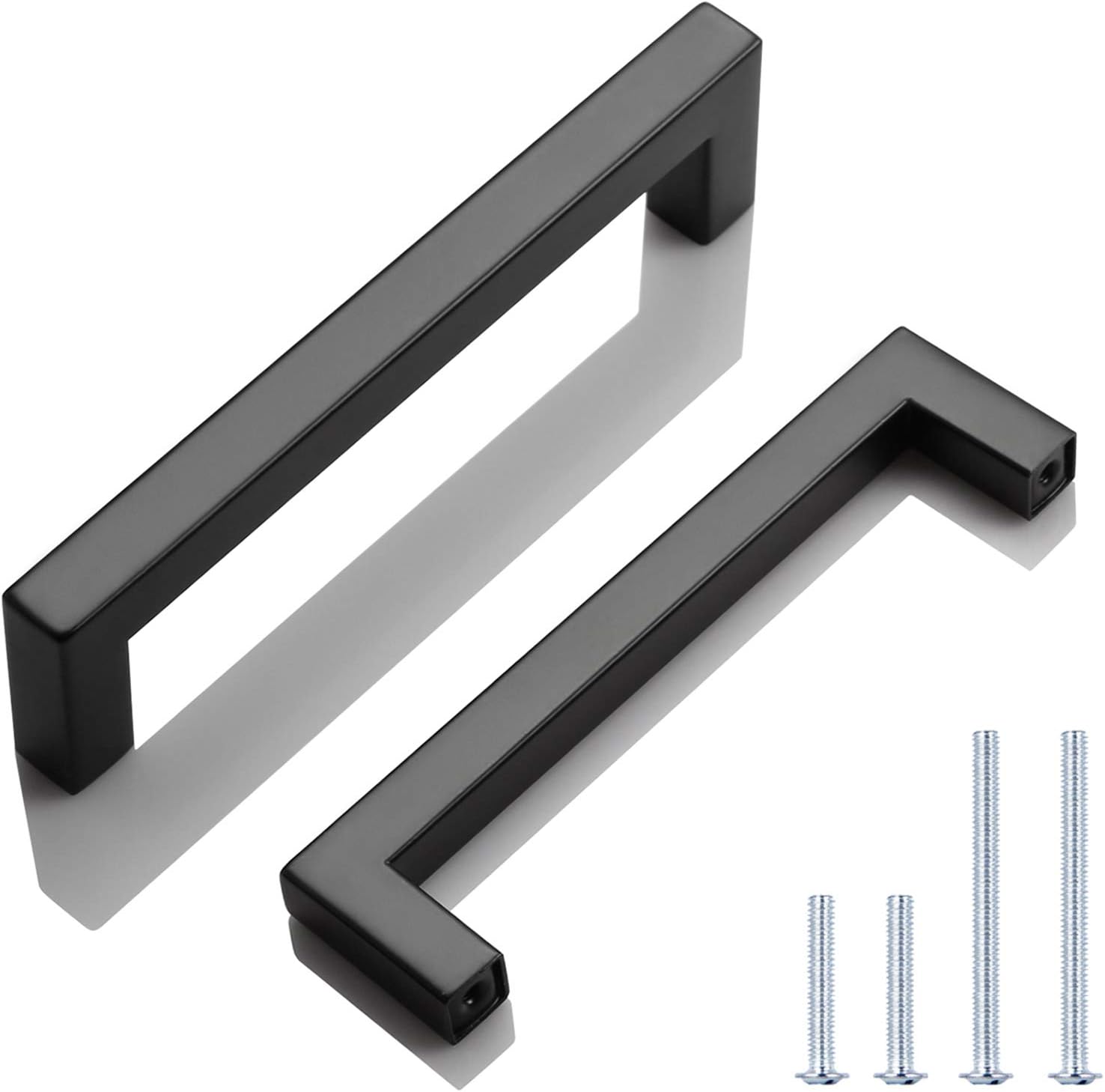 KNOBWELL 6 Pack Matte Black Kitchen Door Handles Stainless