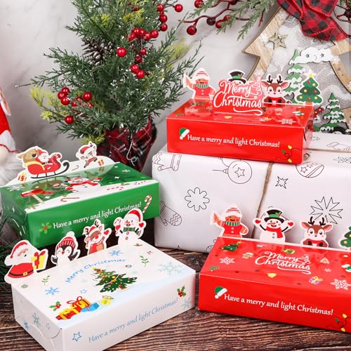 DIYASY 18 Pcs Christmas 3D Gift Boxes, Xmas Candy Treat Box Holiday Small Kraft Paper Cookie Boxes Santa Claus Snowman Elk Decorations Party Favors Supplies – Image 5