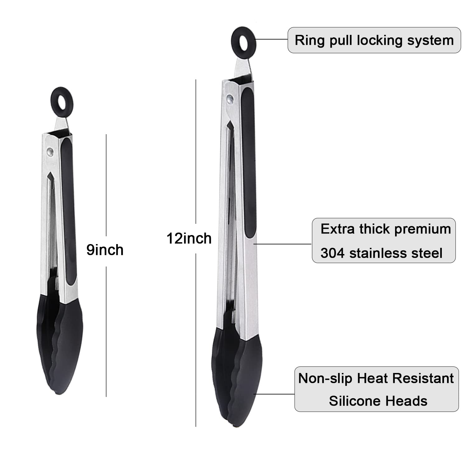 IOCBYHZ Kitchen Tongs for Cooking with Non-Stick Silicone Tip 2 Pack (9