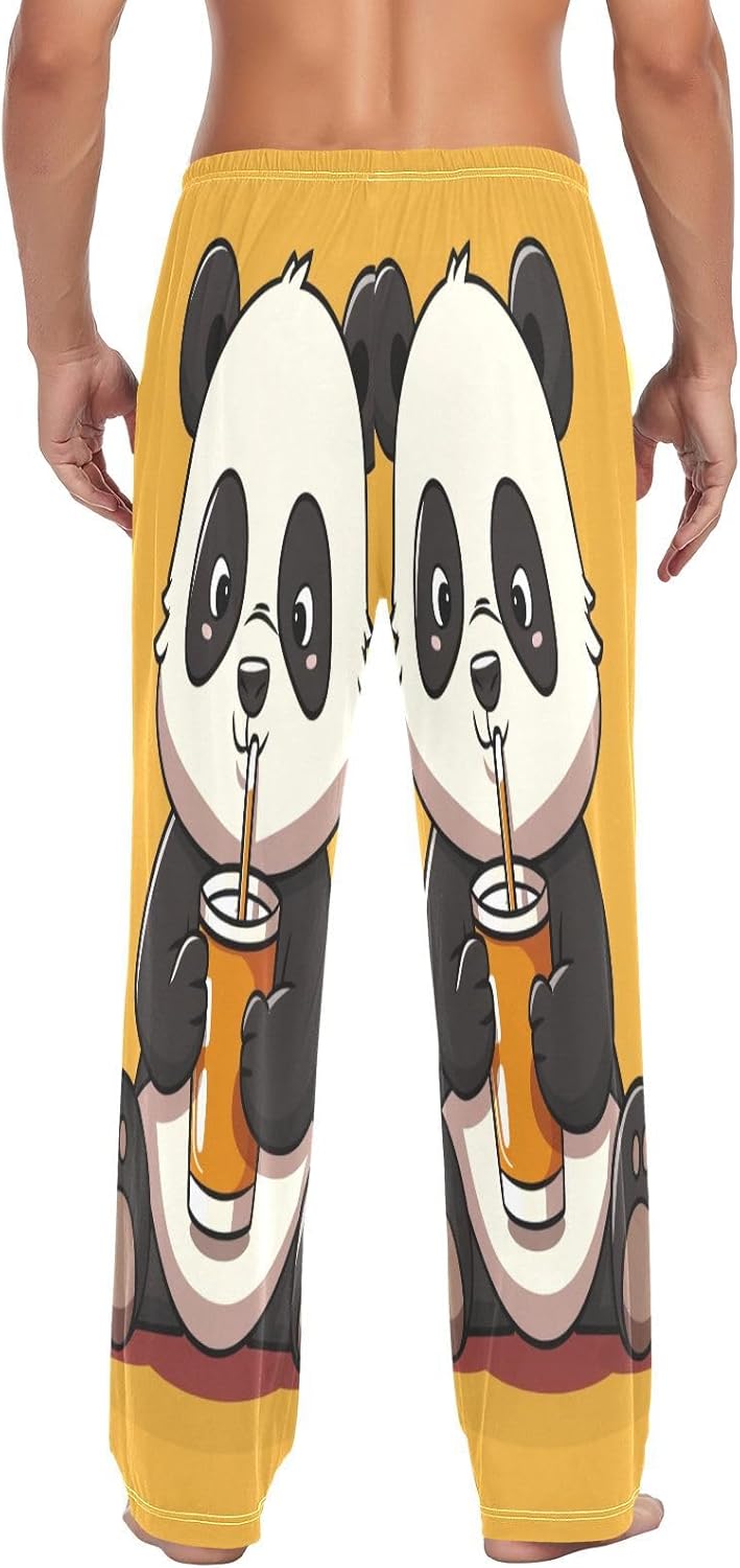 ALAZA Cute Panda Drinking Cartoon Men's Pajama Pants Men Cotton Pajama Bottoms with Pockets, S