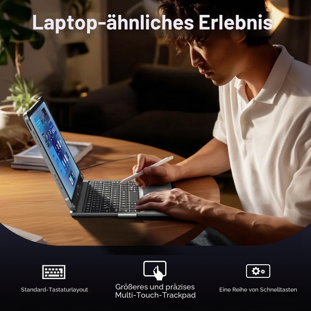 doqo iPad Air 11 & iPad Pro 11 Tastatur Hülle mit Trackpad,360° drehbar | Laptop-ähnliches Tippgefühl,Beleuchtung,kompatibel für iPad Air 11 M4/M3/M2,Air 5/4,Pro 11 (1.–4. Gen), mit Stifthalter