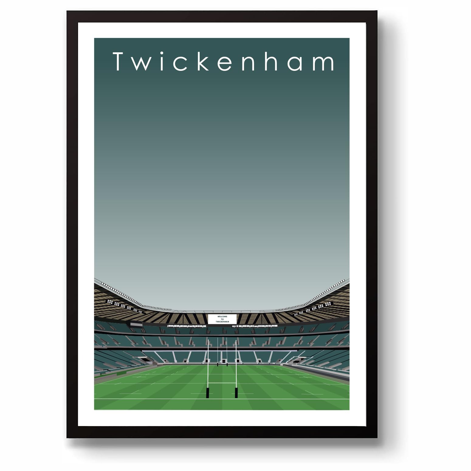 Grounddesigns Men's Green And White Twickenham Stadium Six Nations Rugby Union Gift Unframed A3 Art Print England