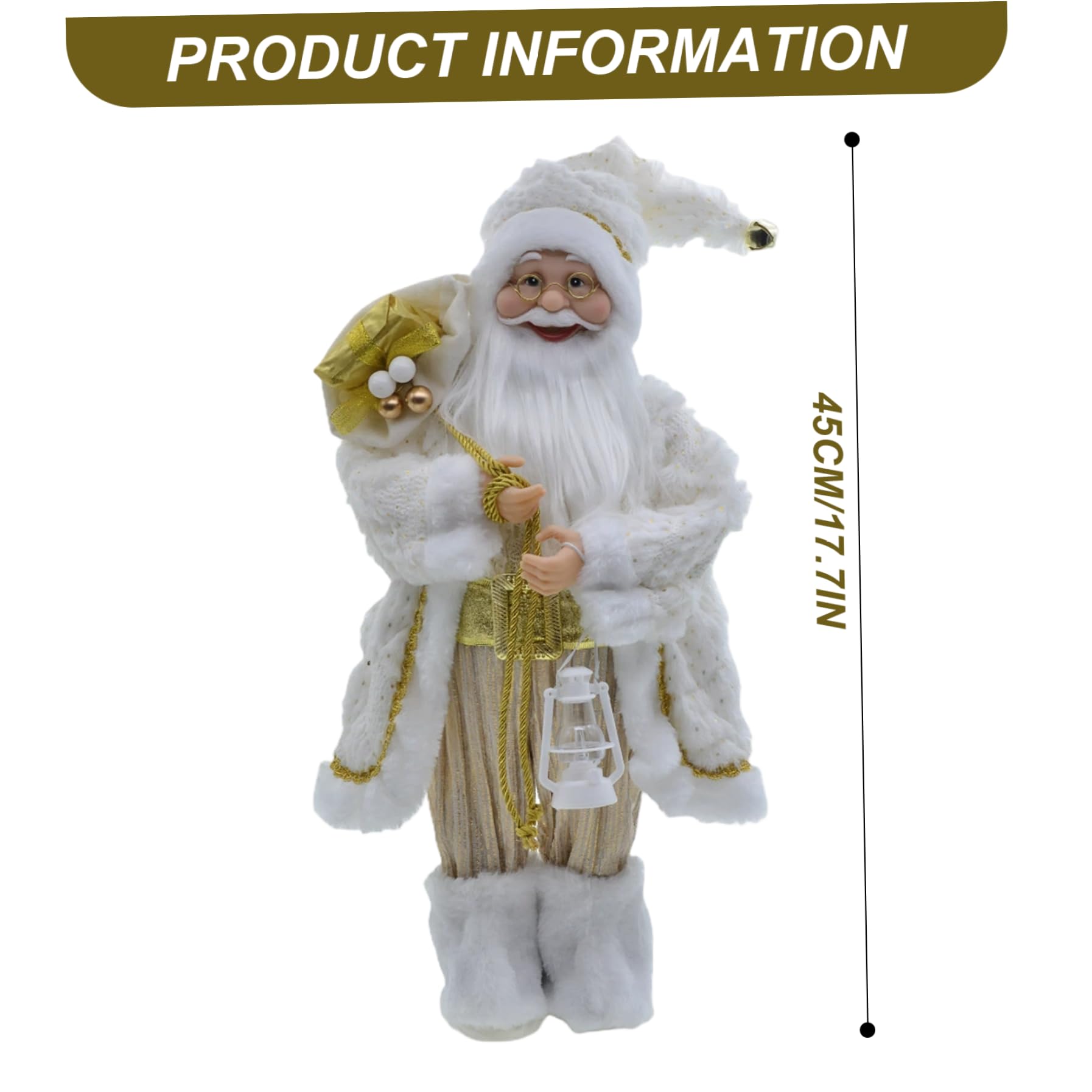 Gcroet Figurine di Babbo Natale Figurine di Natale in piedi da 18 pollici con vestiti dorati e bianchi per decorazioni per la casa per feste da tavolo, mensole del camino, Vecchio.