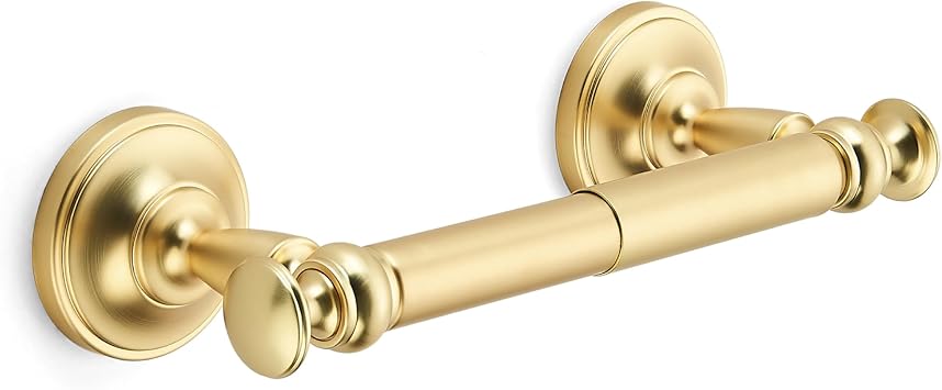 khtumeware Double Post Toilet Paper Holder Brushed Gold Tissue Roll Holder for Bathroom Organization and Storage Single Double Toilet Tissue Holder Wall Bathroom Accessories 1-Pack
