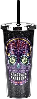 CAPIJIONG Taza de plástico de doble capa de 700 ml, diseño de calavera creativa, Halloween, alta capacidad, color negro, estilo C