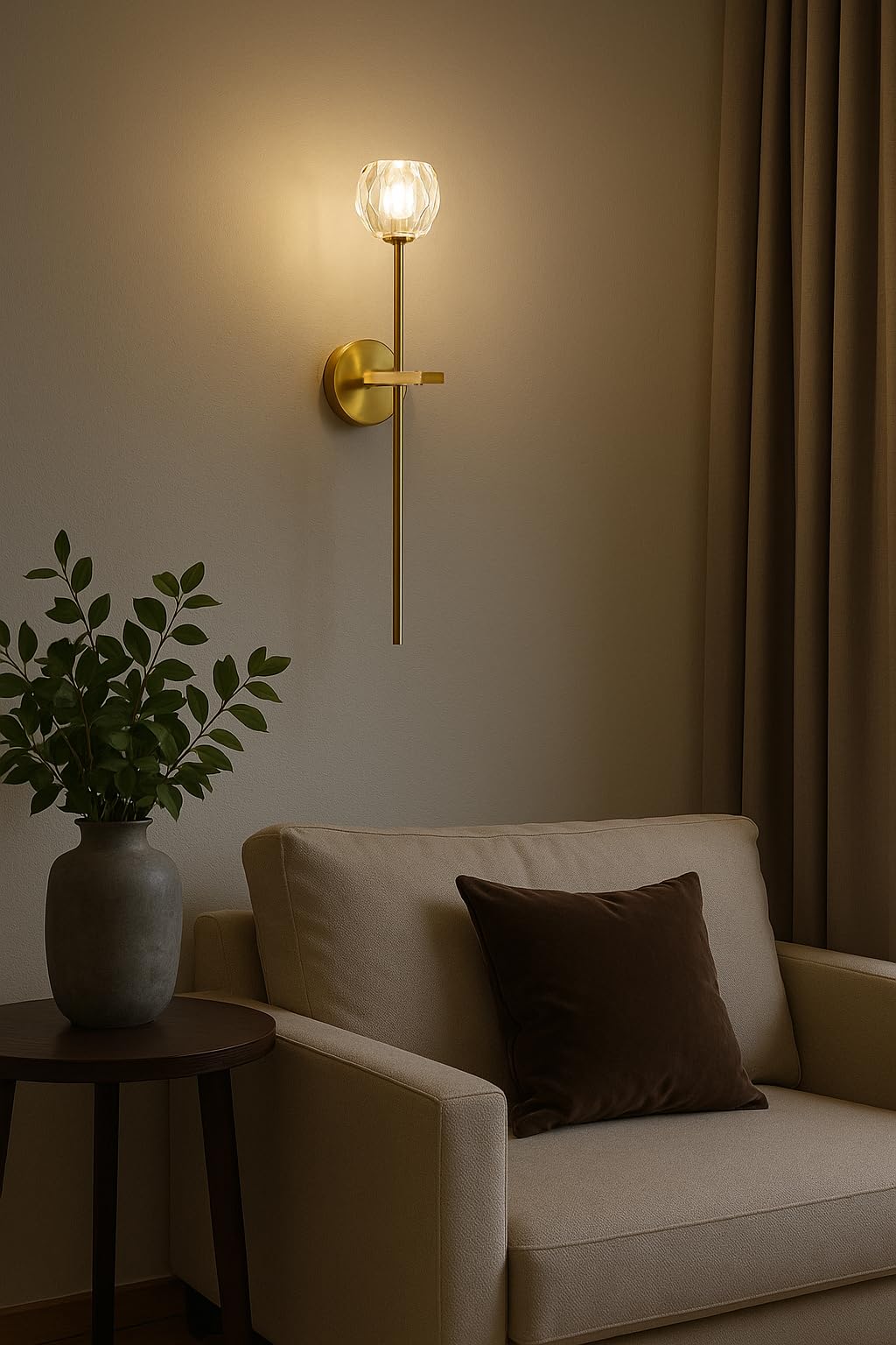 Moderne Kristall Wandleuchte mit G9 Fassung – 52cm/22cm Wandleuchte in Gold mit Knospenförmigem Glasschirm, Elegante Innen Wandlampe für Schlafzimmer, Wohnzimmer, Flur,Hotel (52cm)