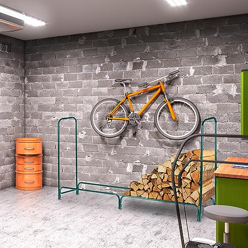 Relaxdays Kaminholzregal mit Abdeckung, Stahl, Stapelhilfe für Brennholz, Brennholzregal, HBT: 122x250x30 cm, dunkelgrün