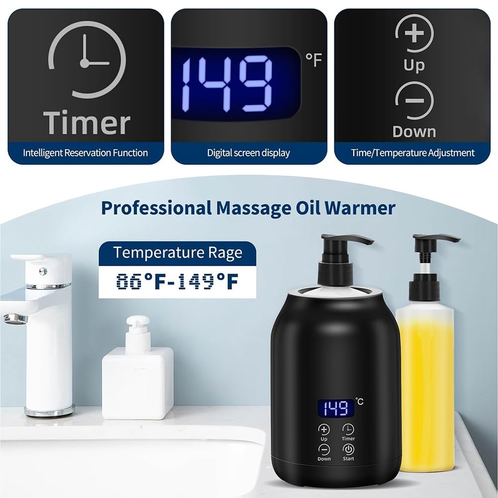 Scaldatore per Olio da Massaggio, Riscaldatore Digitale Elettrico per Olio da Massaggio con Due Flaconi di Olio, Erogatore Portatile Riscaldato per Lozione, Spina UE