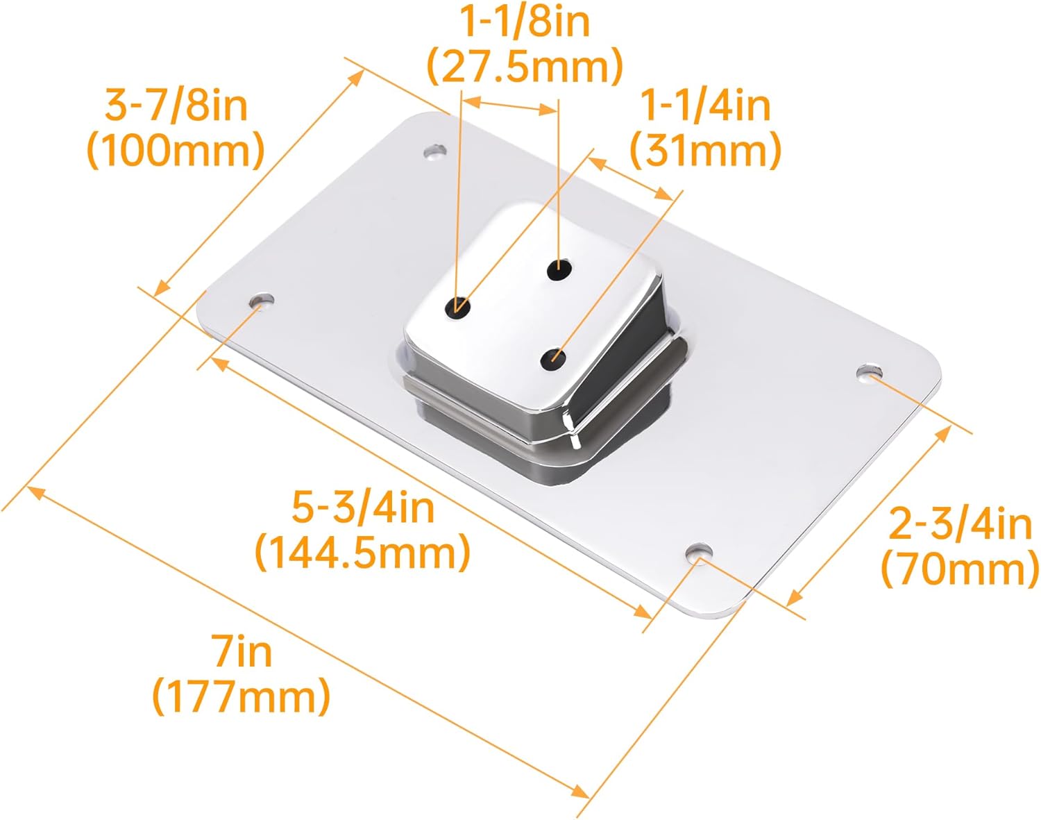 ECOTRIC 3-Hole Laydown License Plate Mount Bracket Compatible with 1973-Up Harley Davidson License Plate Mounting Kit (Chrome/Black Plate)