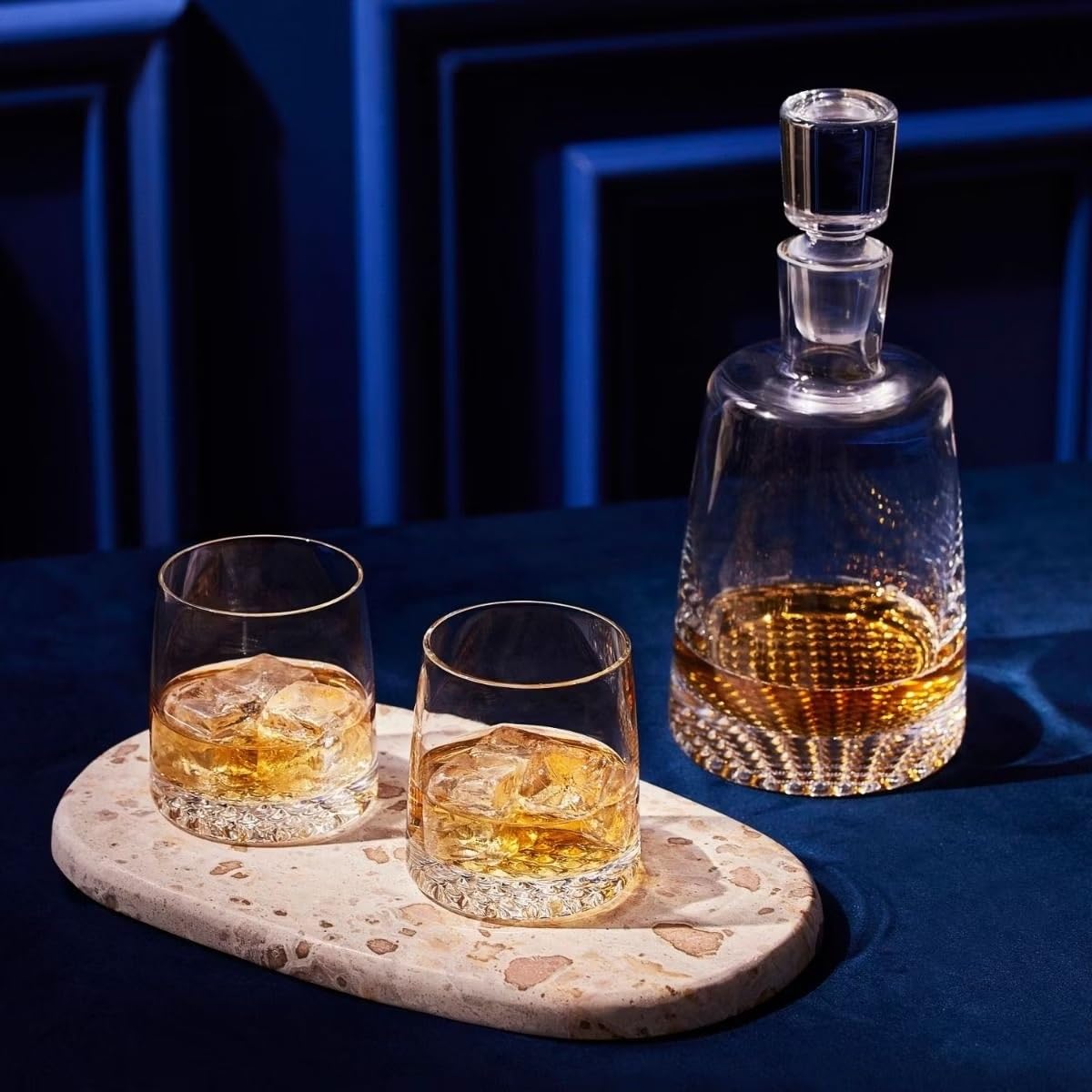 Whisky Set Dekanter 950 ml + 6 Stück Whiskygläser 300 ml - Whiskey Karaffe - Geschenk für Mann - Glaeser Geschenkset - Glaskaraffe Alkohol