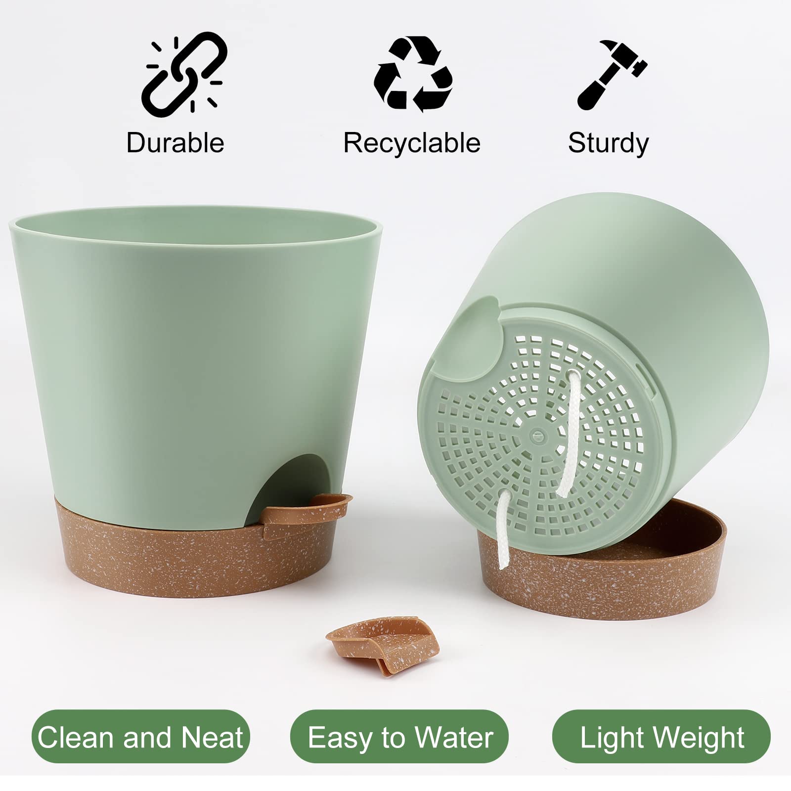 YNNICO Plant Pots Indoor 8/7/6.5/6/5.5/5 Inch Self Watering Planters with Drainage Holes and Saucers, Plastic Flower Pots - Image 3